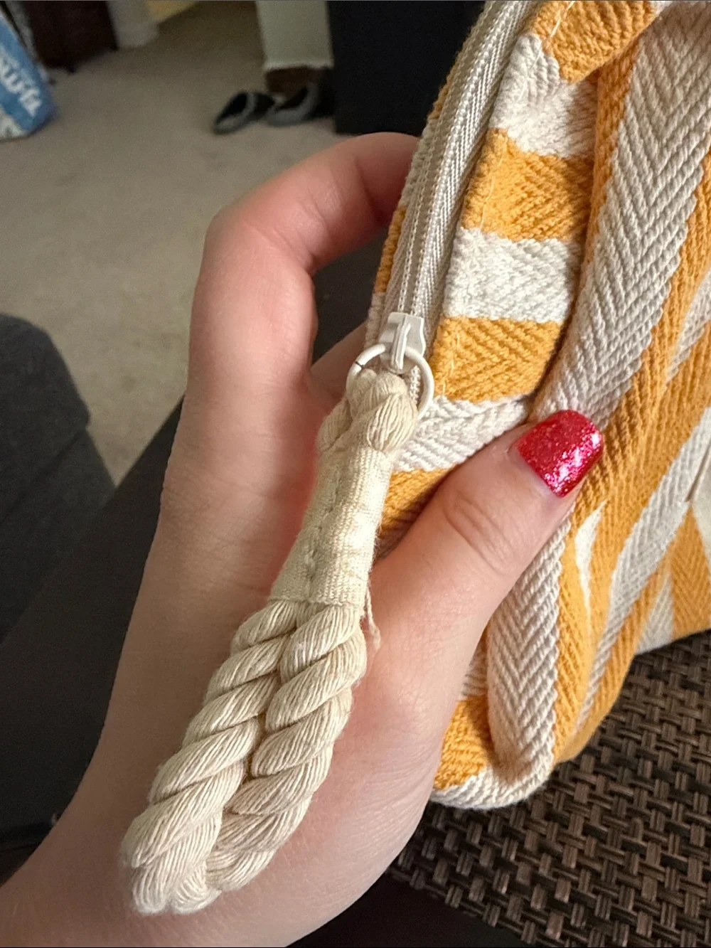 Clarins Golden Yellow and White Striped Travel Cosmetic Pouch